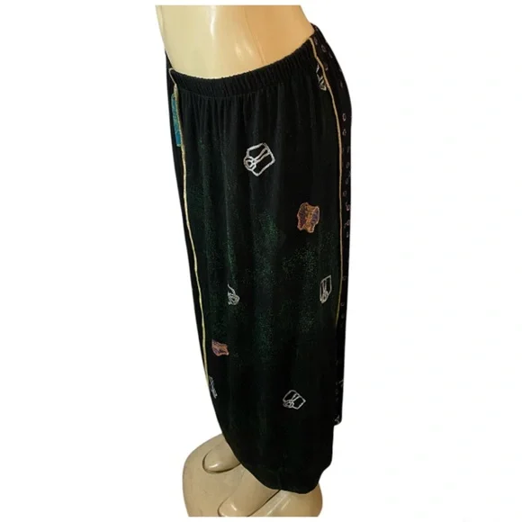 JG'S Mad Lab Black Art Hand Painted Lagenlook Maxi Skirt Size Large Low Waist